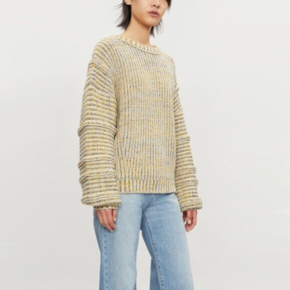 NWT Maje yellow blue chunky knit ribbed sweater M - Picture 3 of 11